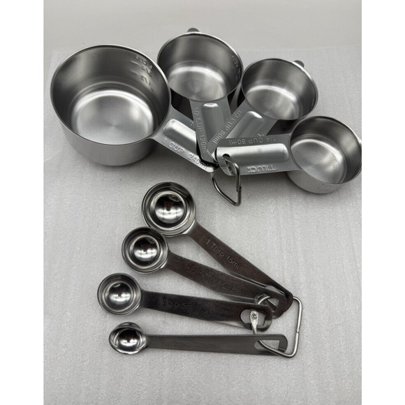 8Pcs Measuring Cups and Spoons Set , Stainless Steel Heavy Duty Silver Combo Set - Picture 1 of 11
